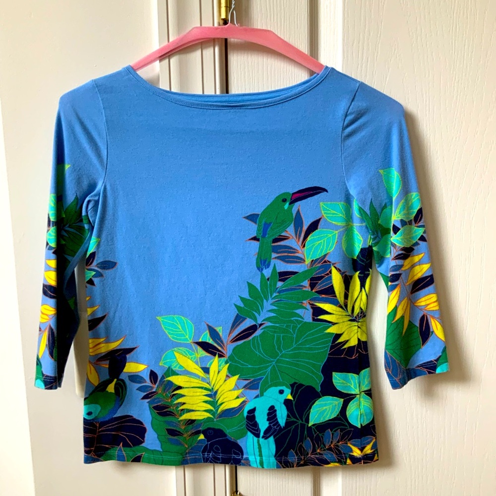 TALBOTS BRAND TROPICAL BLUE BIRD TEE SHIRT